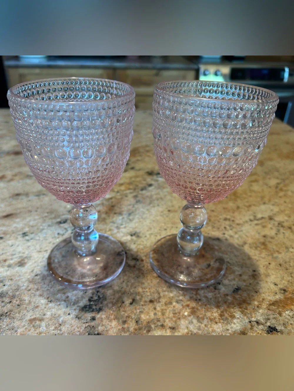 Set of 2 Pink Depression Glass Hobnail Bubble Goblets 12oz 6.50” tall 3.5” wide